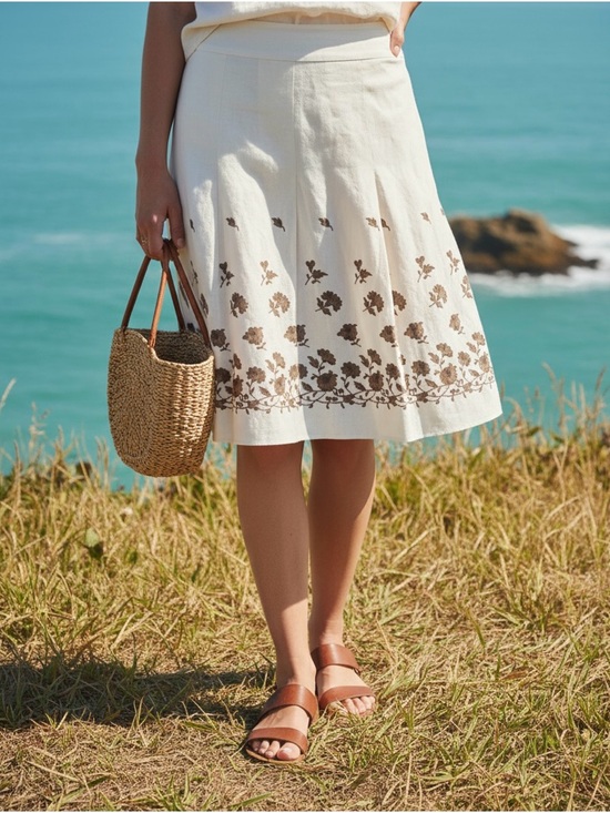 Ann Taylor Dresses & Skirts - Vintage 90's Ann Taylor Floral Embroidered Linen Blend Pleated A-line Skirt